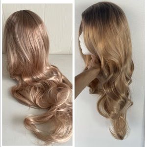 Cosplay blonde wig shiny curls ombré roots long 26” NWT